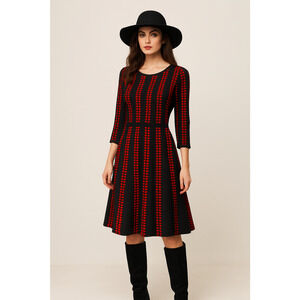 Danny & Nicole Womens Red Black Round Neck Fit & Flare Sweater Dress Size PXL